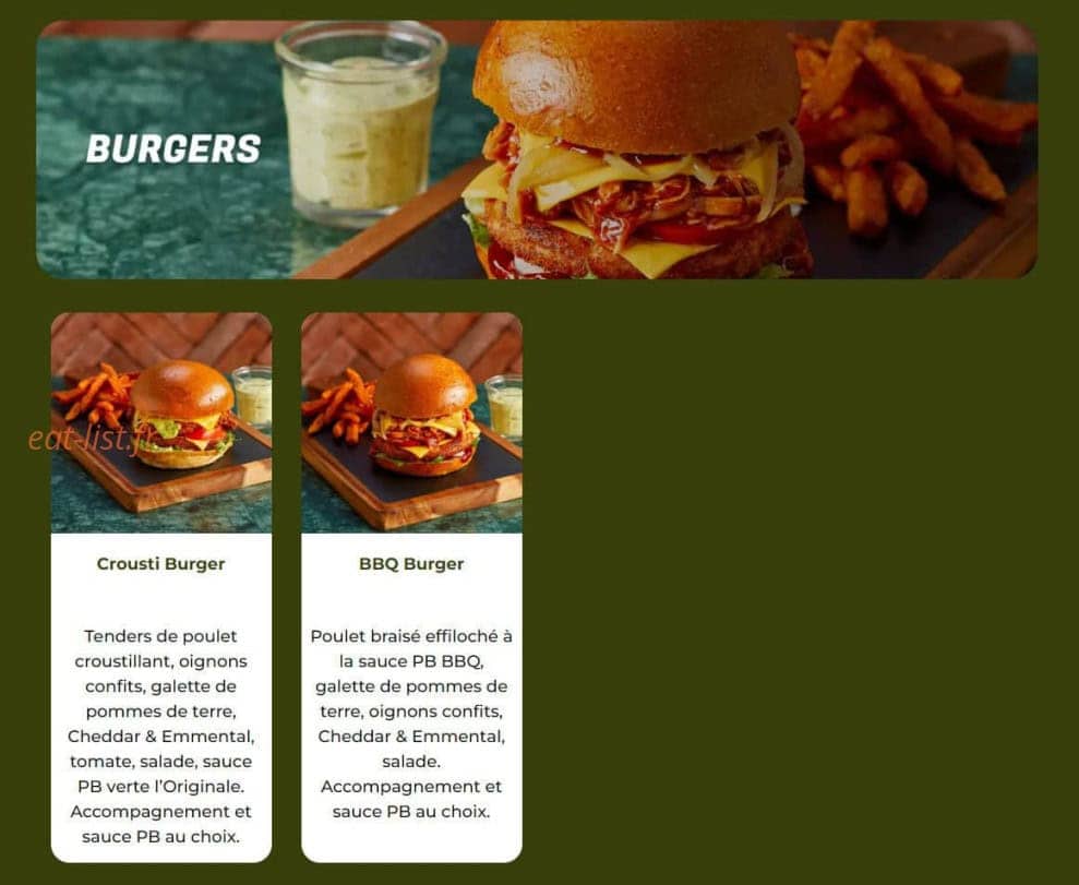 Carte et menu de PB Poulet Braisé à Juvisy sur Orge — Les burgers