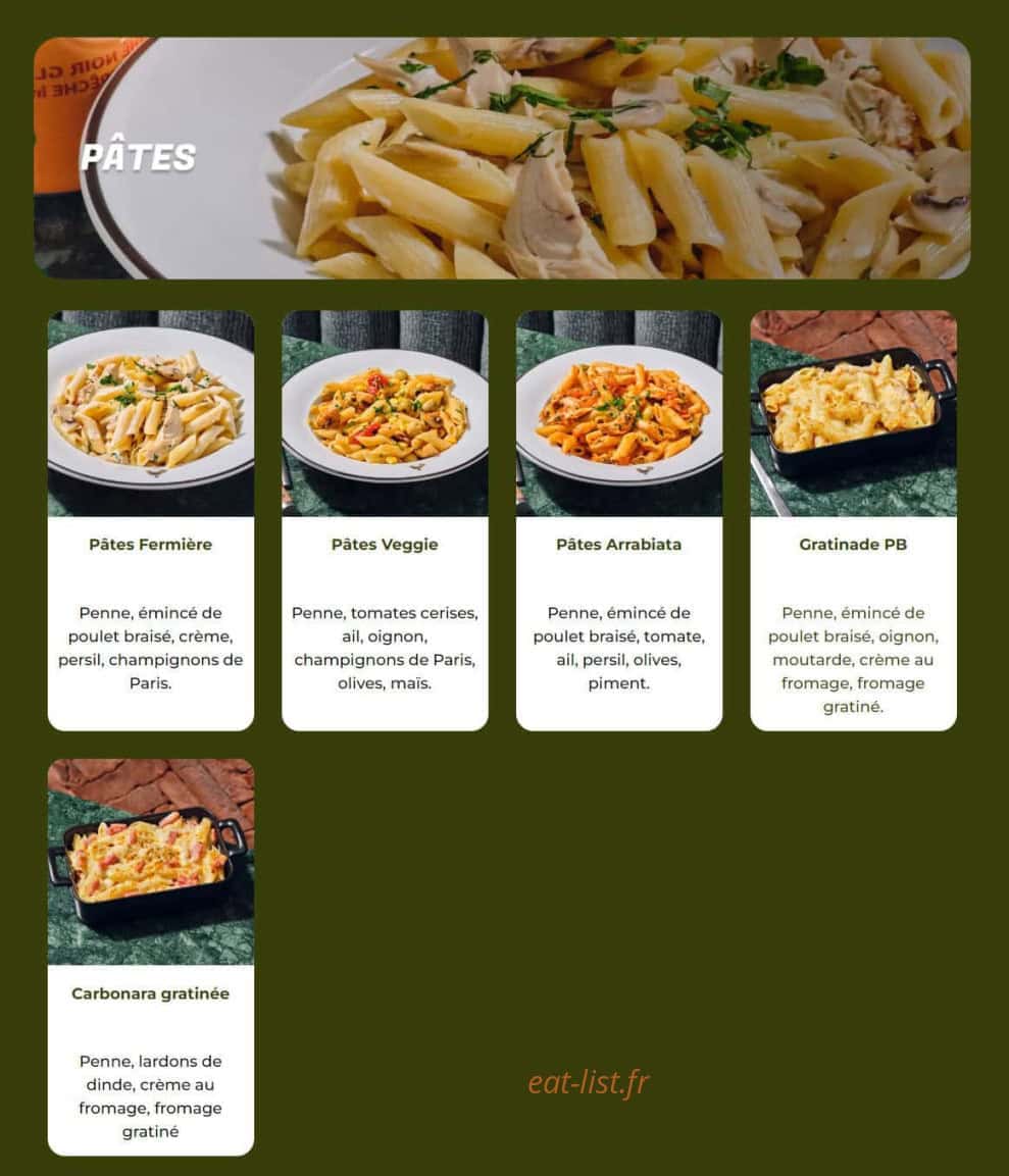 Carte et menu de PB Poulet Braisé à Juvisy sur Orge — Les pâtes
