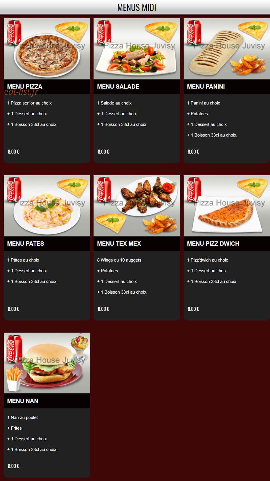 Pizza House — carte page 1