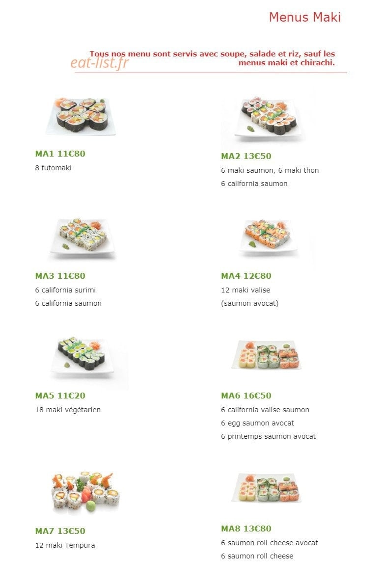 Sushi Dream — carte page 1
