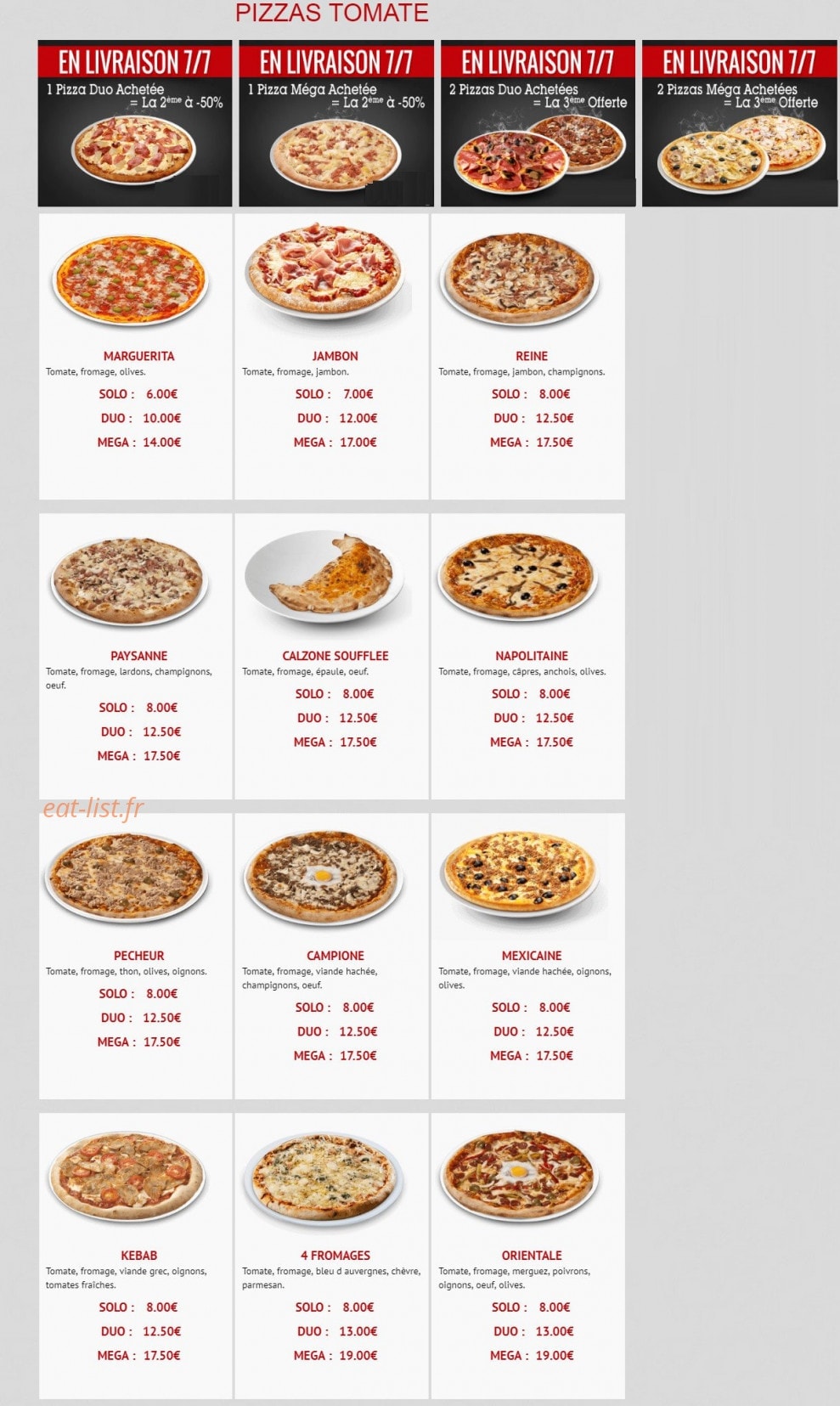 Allo Pizza Rapido — carte page 2