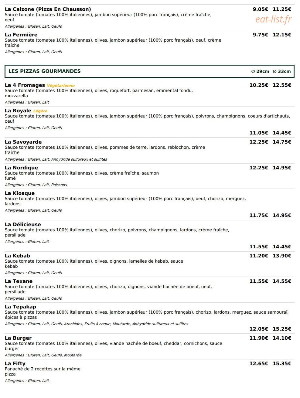 Le Kiosque à Pizzas — carte page 2