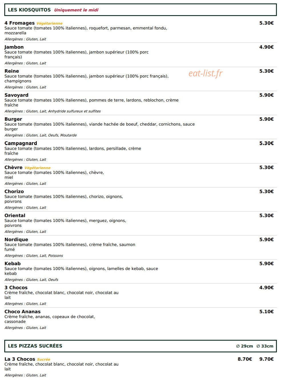 Le Kiosque à Pizzas — carte page 4