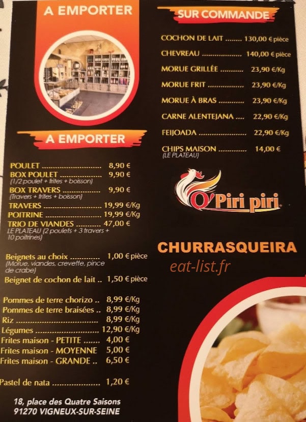 Carte et menu de O’piri piri à Vigneux sur Seine — La carte