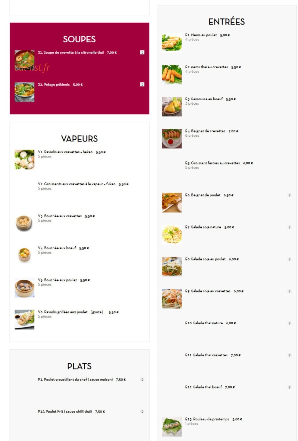 Asian Food — carte page 1