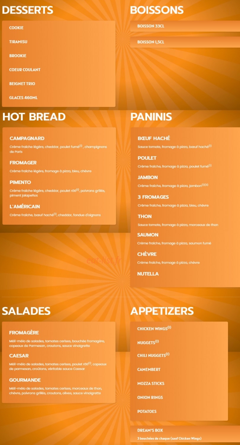 Dream's Pizza — carte page 3