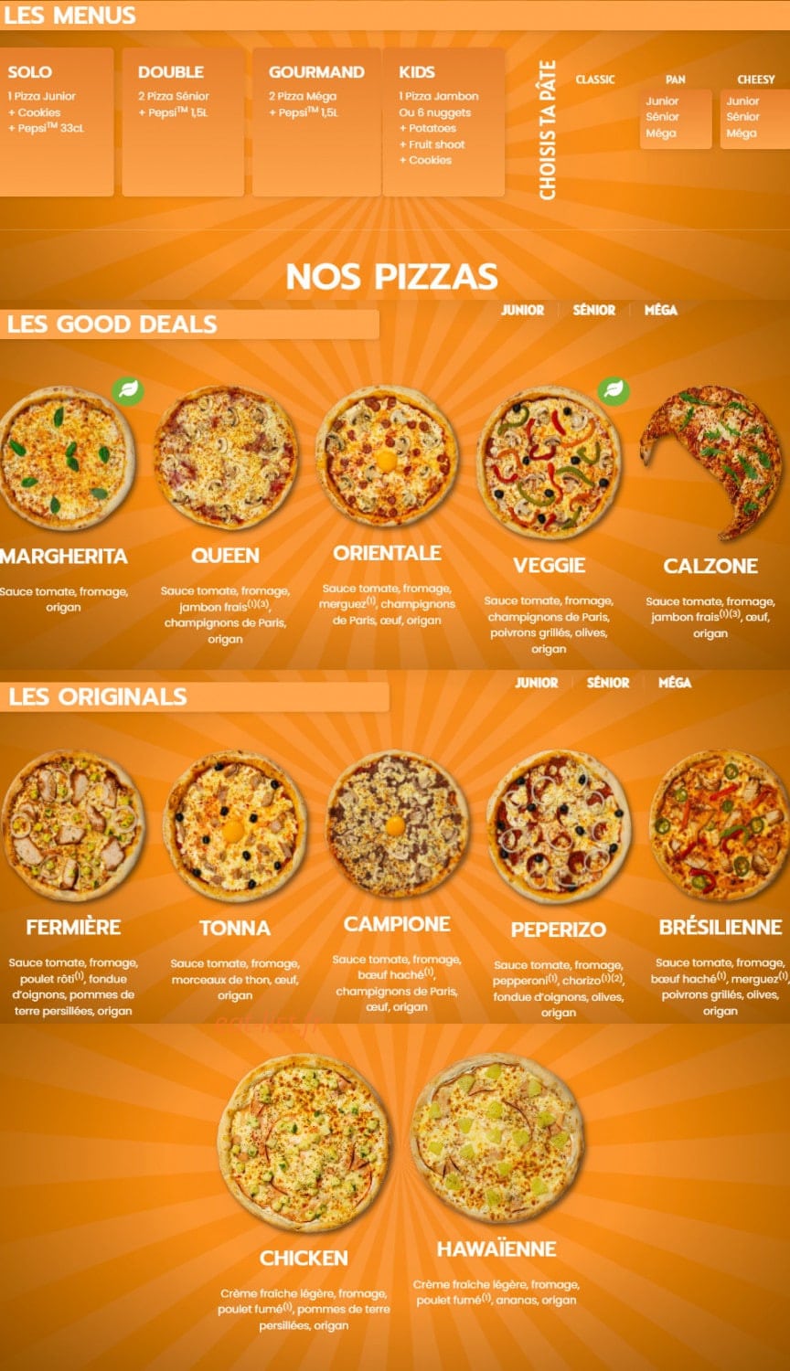 Dream's Pizza — carte page 1