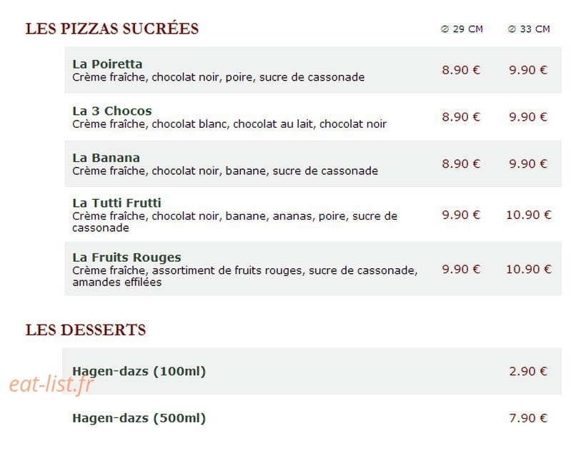 Le Kiosque à Pizzas — carte page 4