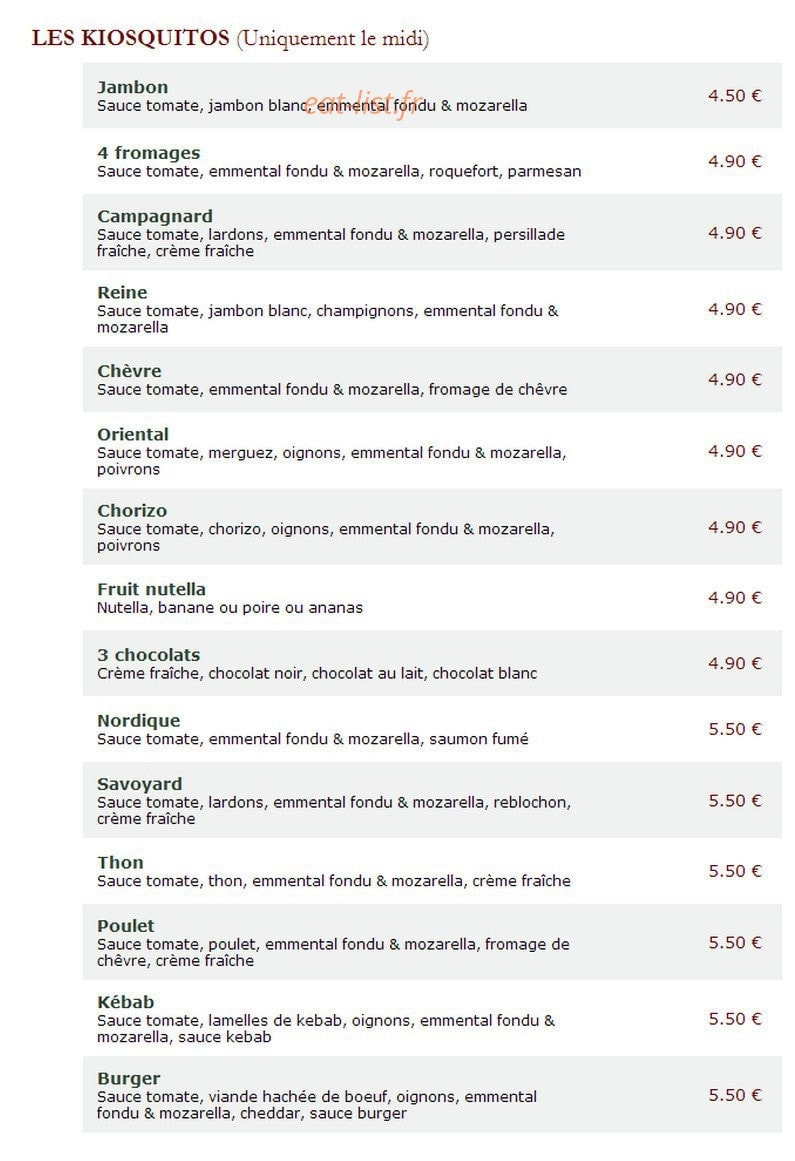 Le Kiosque à Pizzas — carte page 3