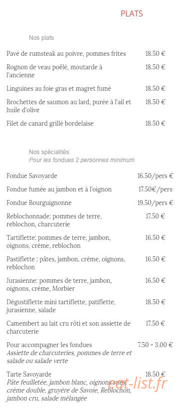 Auberge De La Montagne — carte page 2