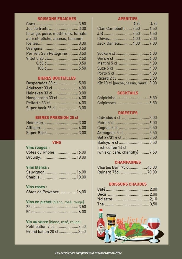 Brasserie du Centre — carte page 1