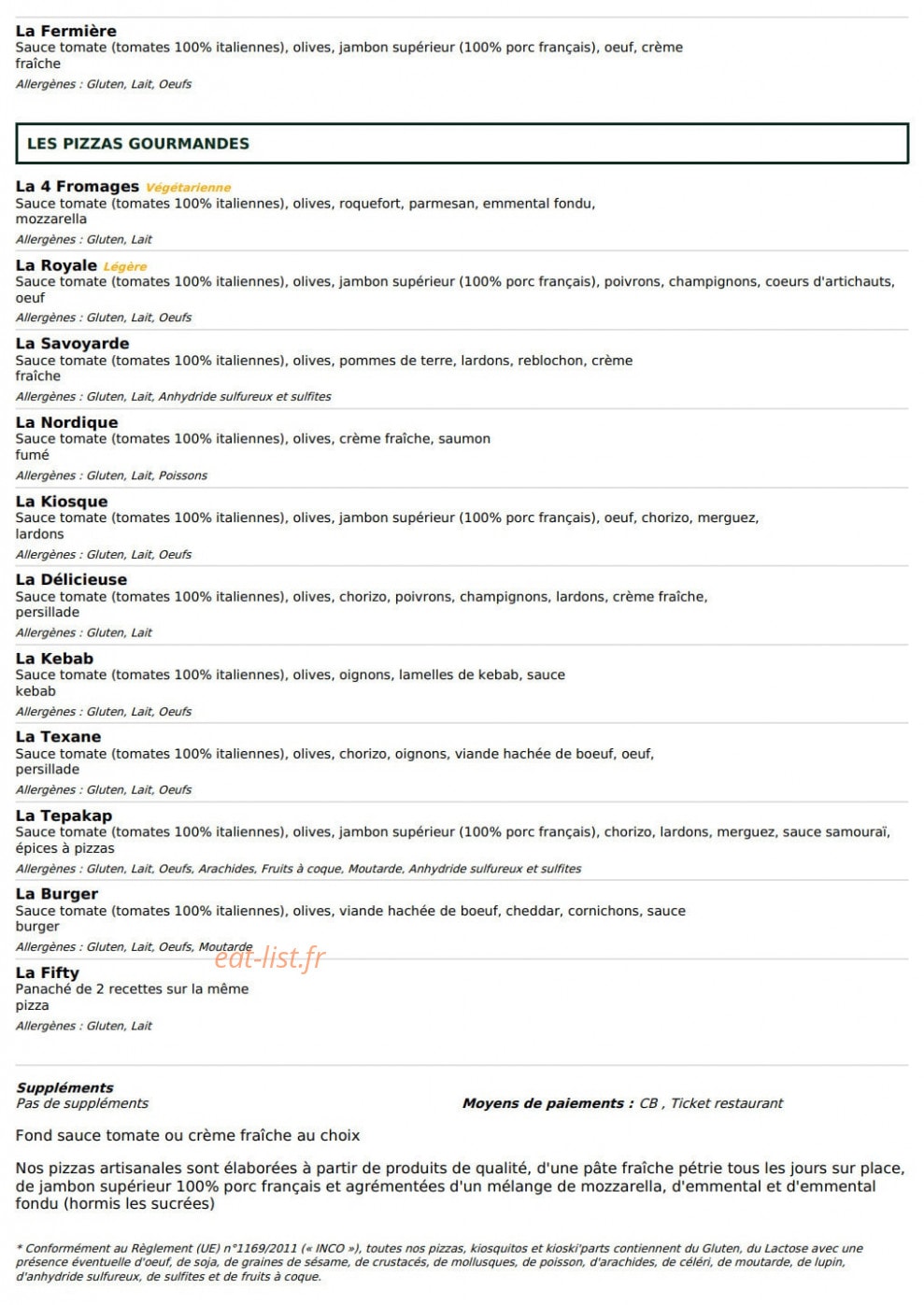 Le Kiosque à Pizzas — carte page 2