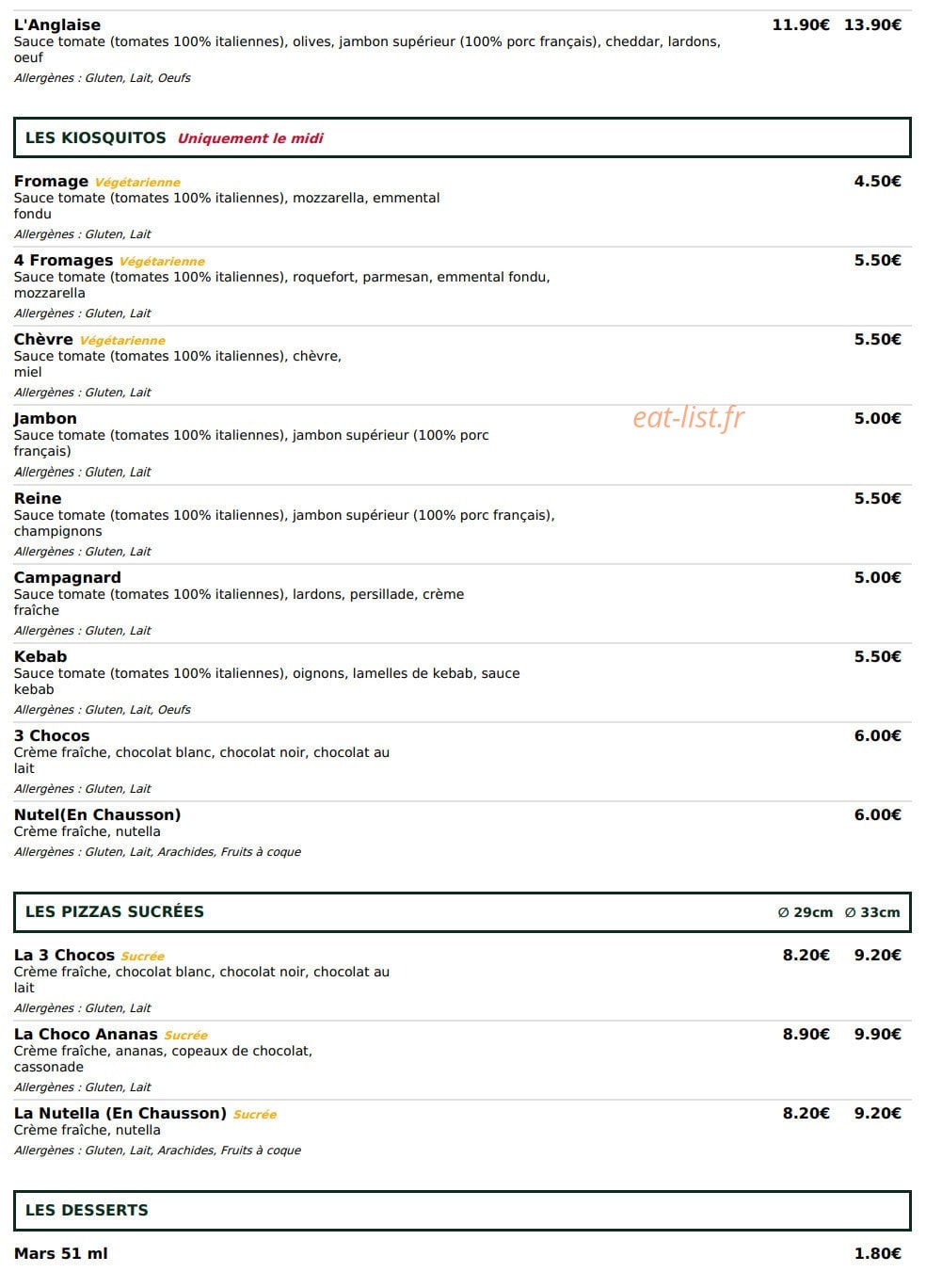 Le Kiosque à Pizzas — carte page 4
