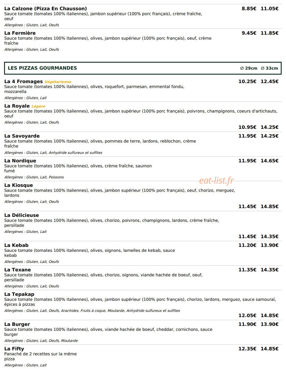 Le Kiosque à Pizzas — carte page 2