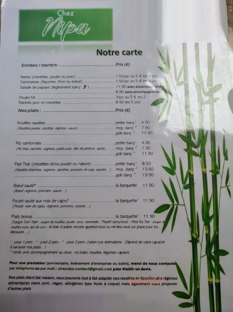 Chez Nipa — carte page 1