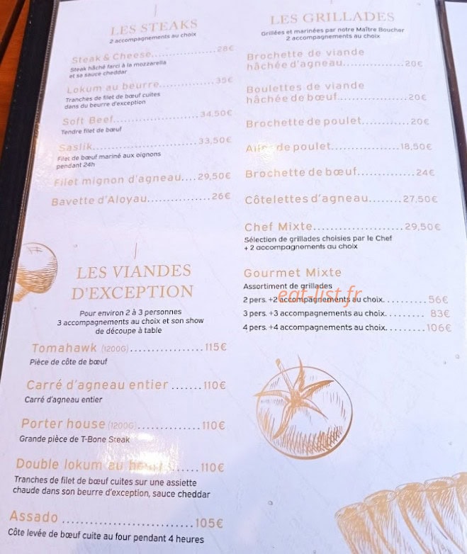 La Braise Steakhouse — carte page 2