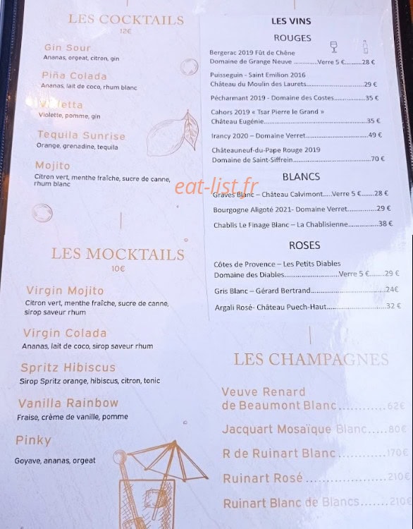 La Braise Steakhouse — carte page 1
