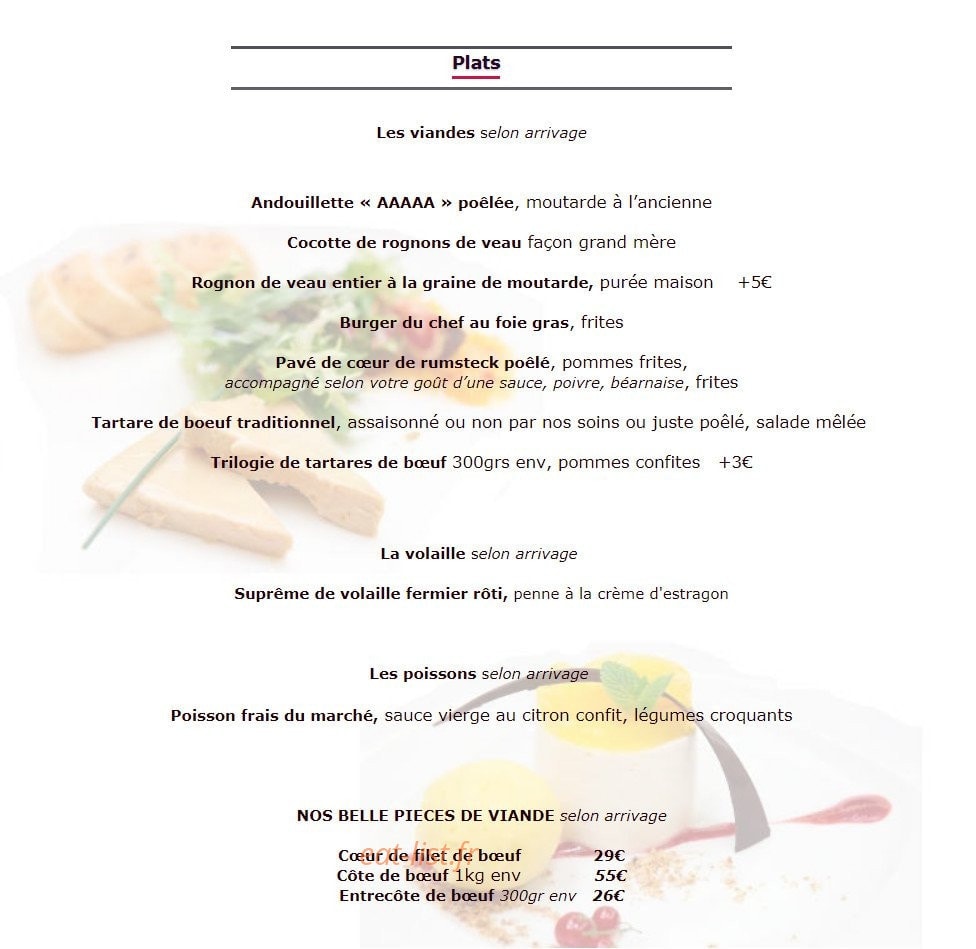 O'Bistro — carte page 2