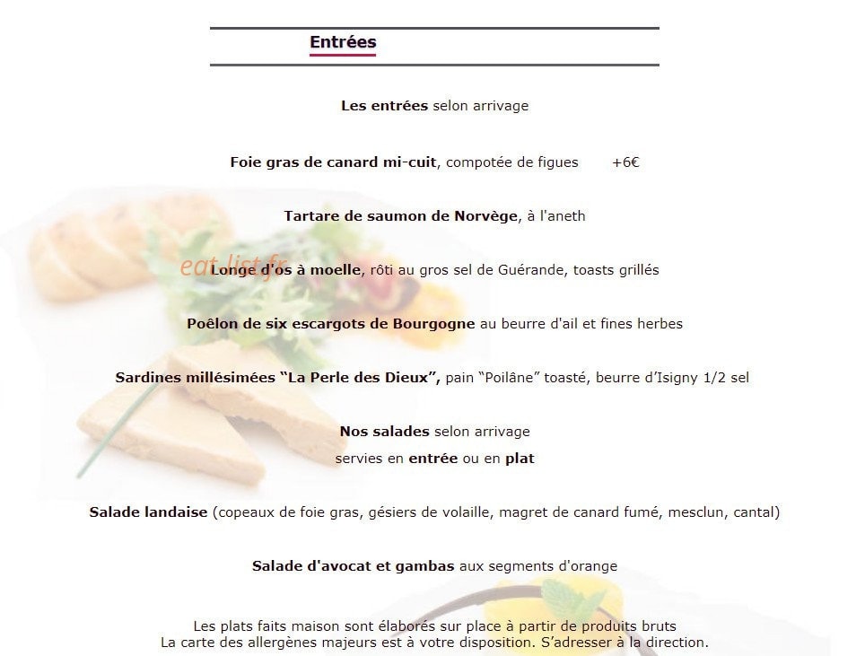 O'Bistro — carte page 1