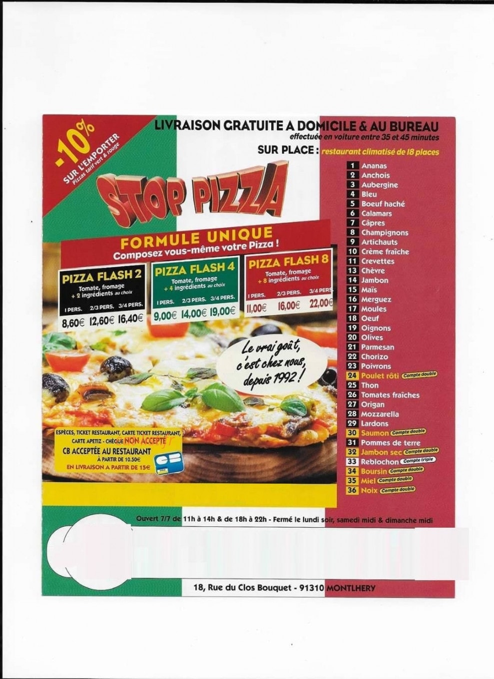 Stop-Pizza — carte page 1