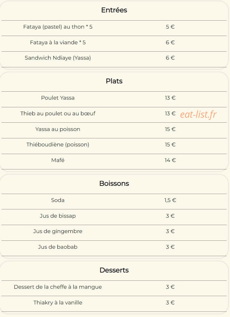 Teranga food 91 — carte page 1