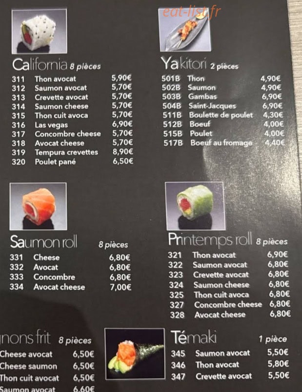 Yummy Sushi — carte page 1