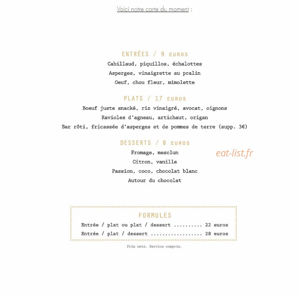 Bird Restaurant — carte page 1