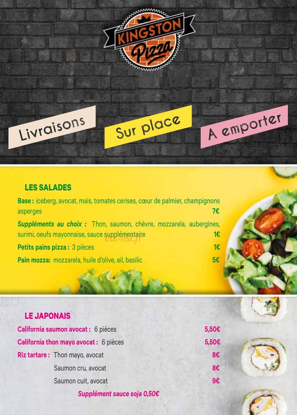 Kingston pizza — carte page 1