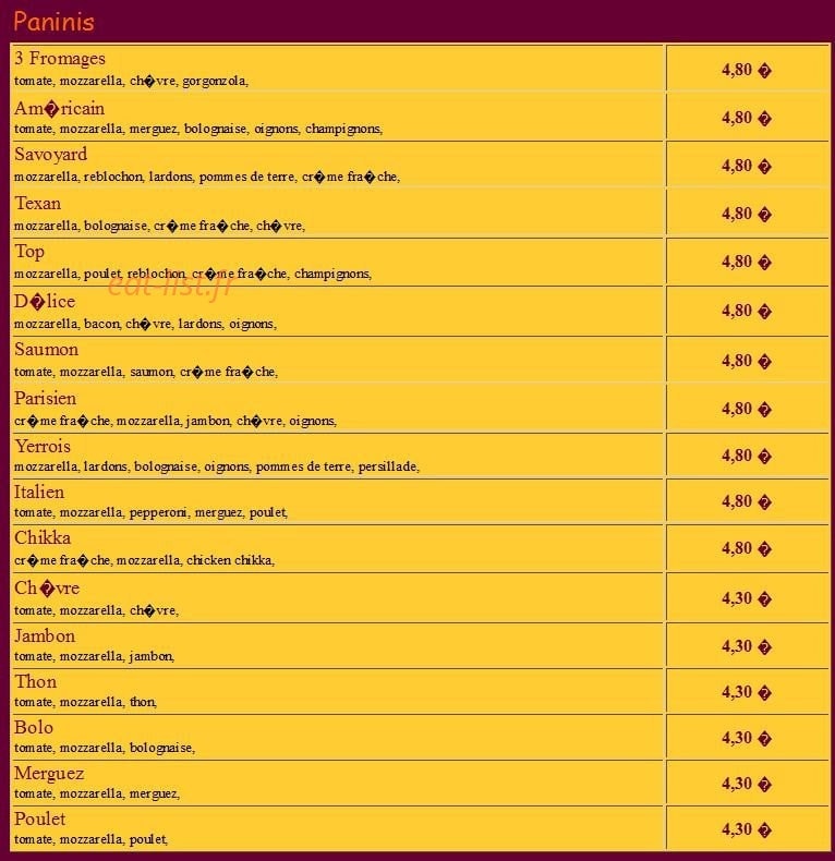 La Panipizz — carte page 2