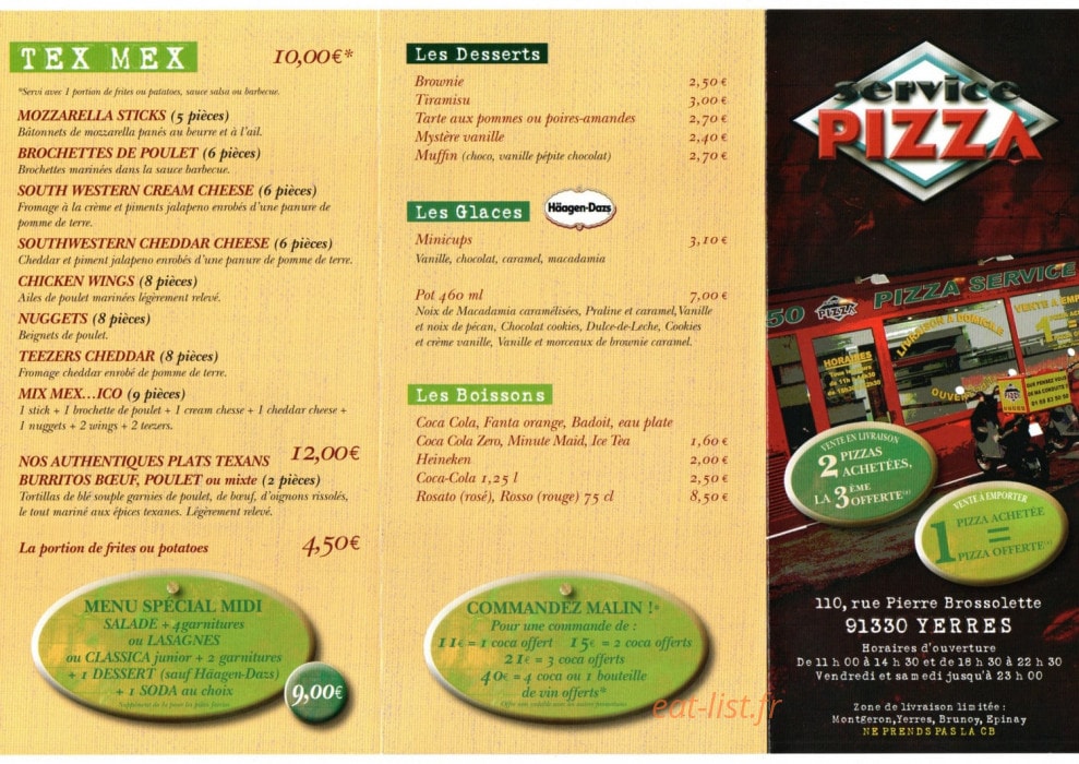 Pizza Service — carte page 1