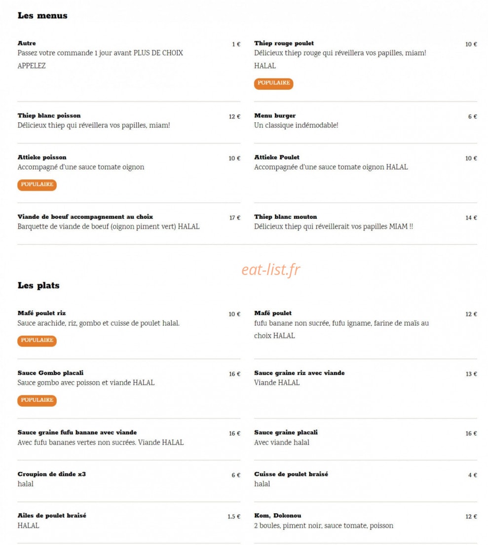 Melaa Cuisine — carte page 1
