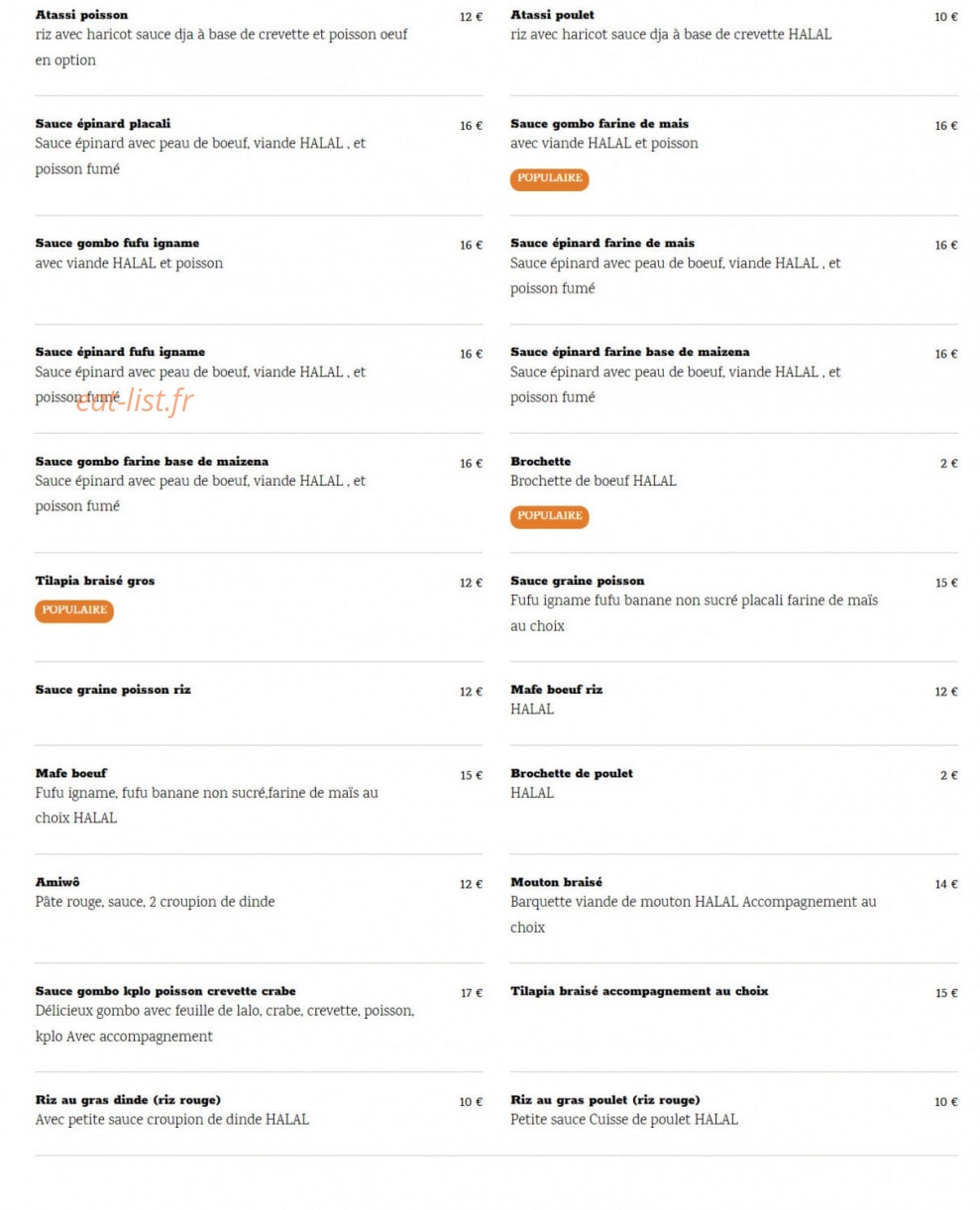 Melaa Cuisine — carte page 2