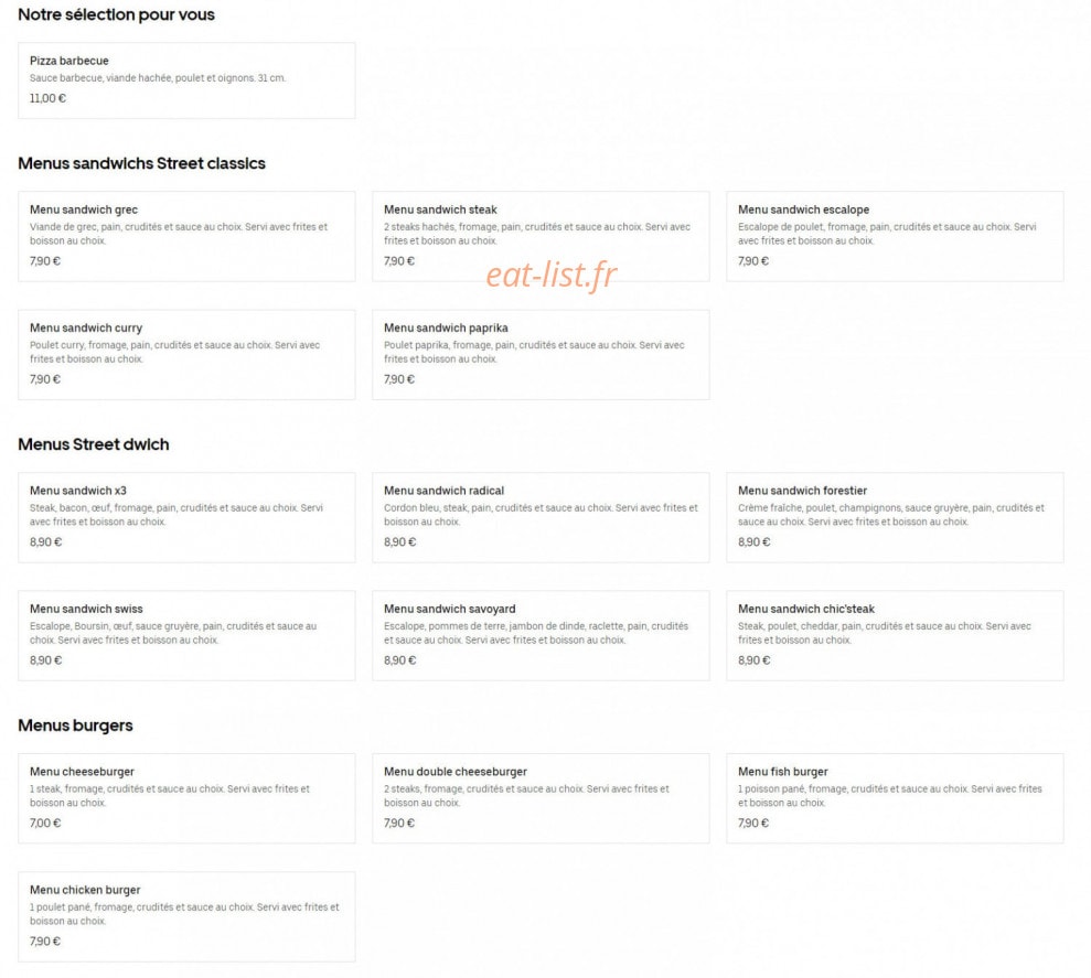 Street Pizza — carte page 1