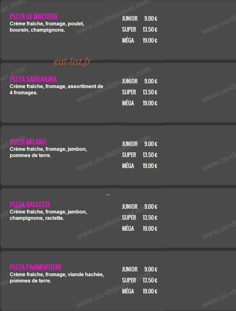Maestra pizza — carte page 9