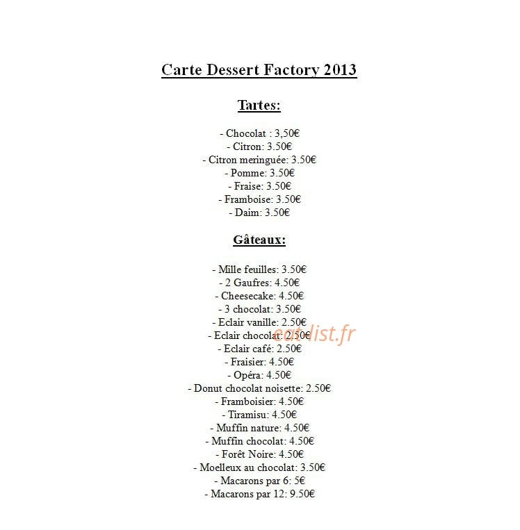 Eat Factory — carte page 1
