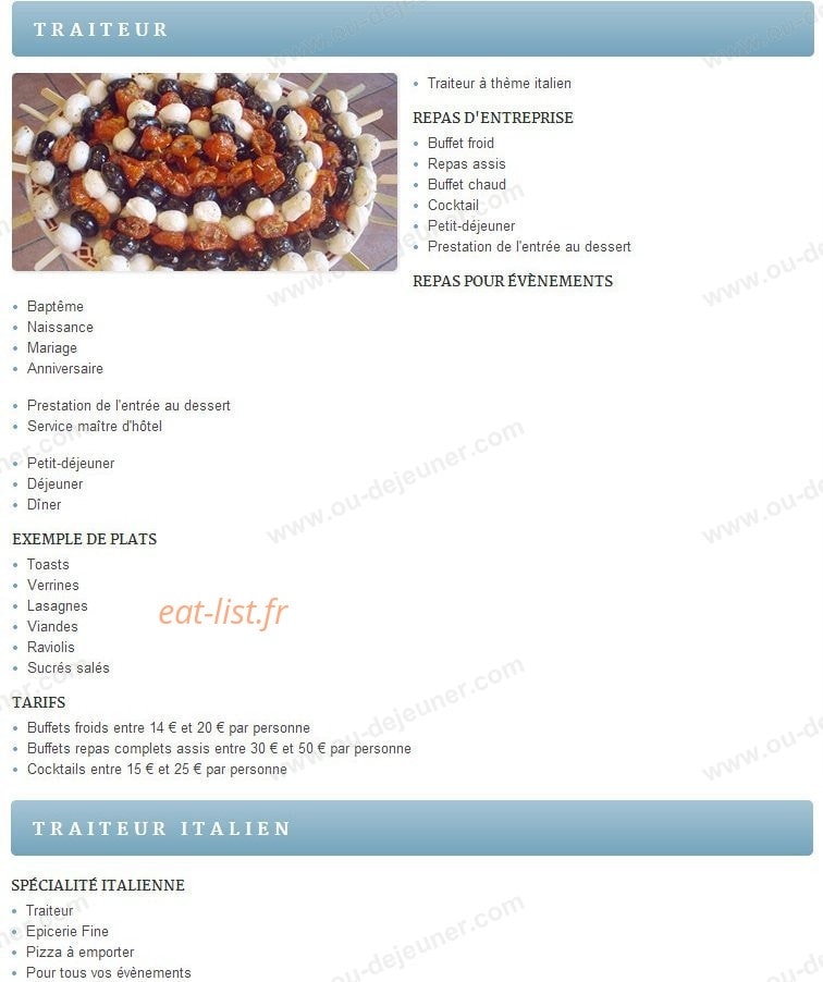 Traiteur Mimmo — carte page 1