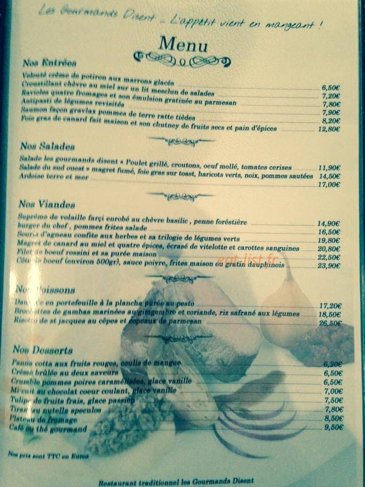 Les Gourmands Disent — carte page 1