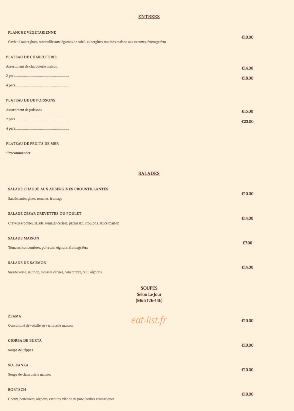 Brasserie du Château — carte page 1