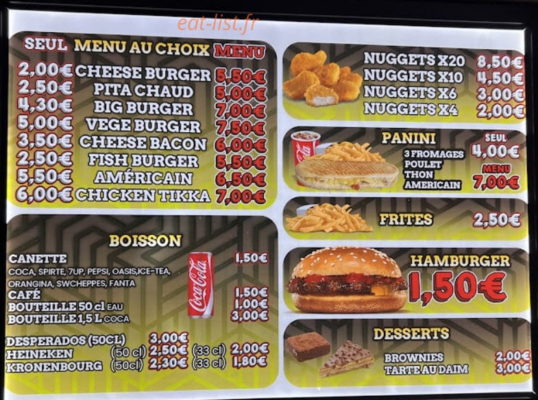 Orsay Fast Burger — carte page 1