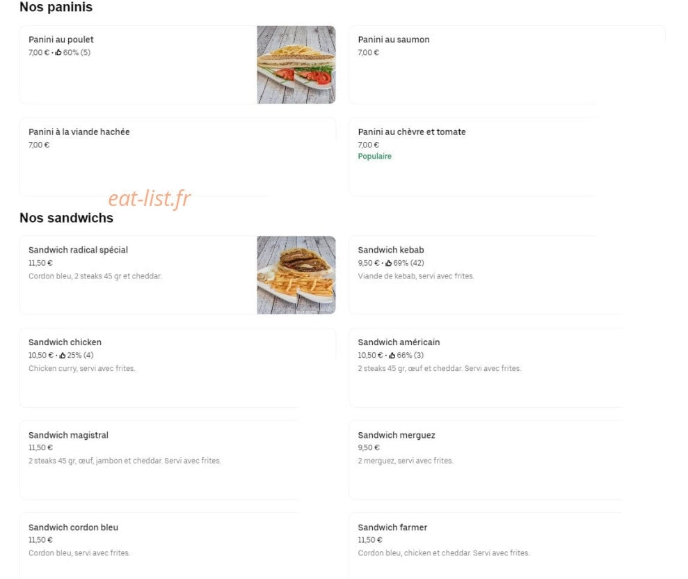 Regal food — carte page 1