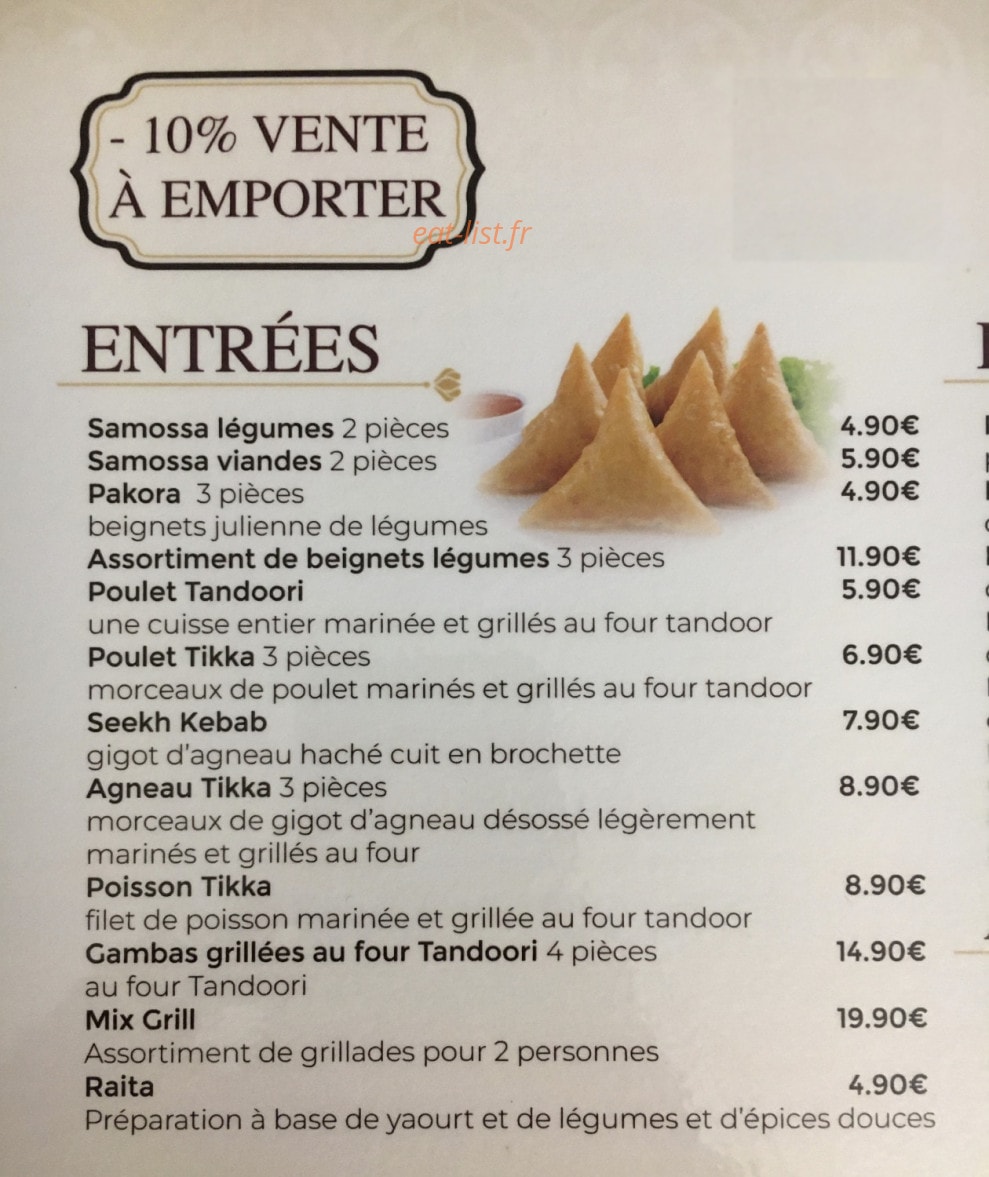 Thali Bar — carte page 1