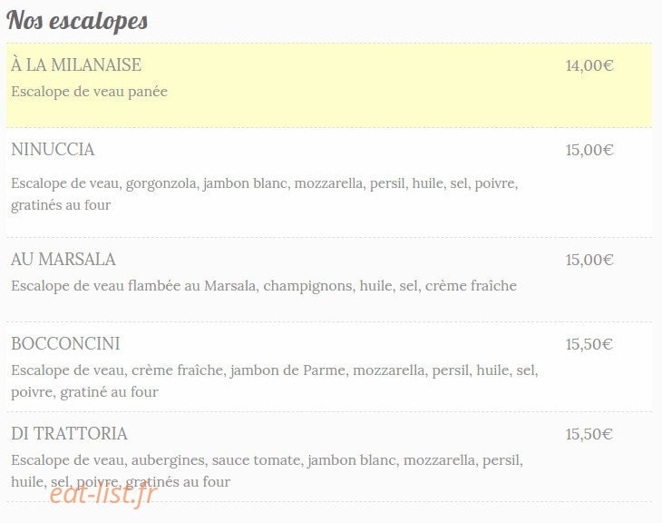 Trattoria Belinda — carte page 5