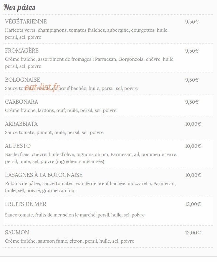 Trattoria Belinda — carte page 2