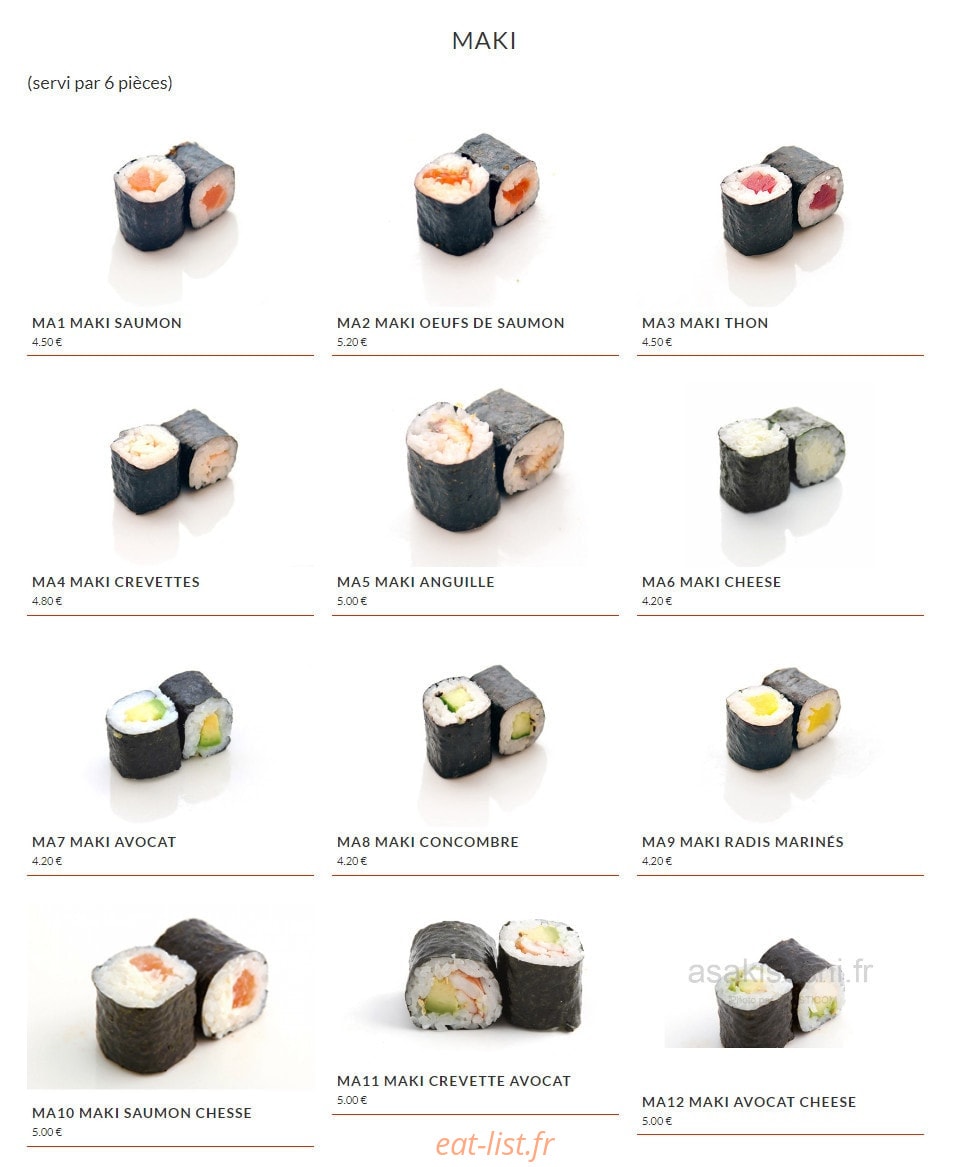 Asaki Sushi — carte page 16