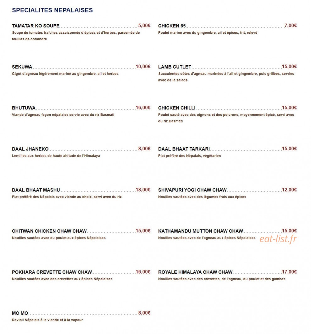 Les saveurs d'Himalaya — carte page 6