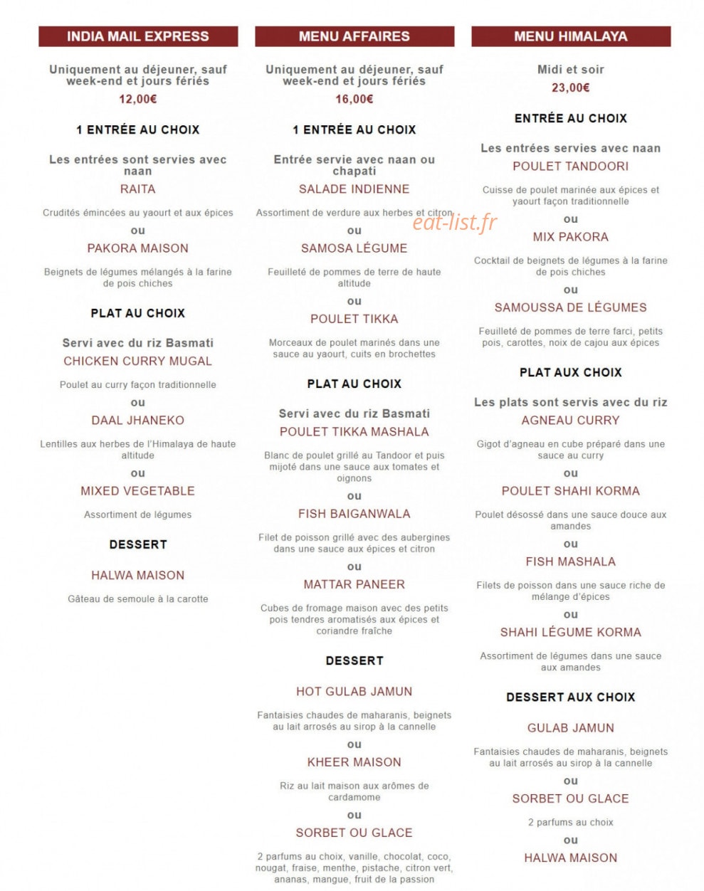 Les saveurs d'Himalaya — carte page 8