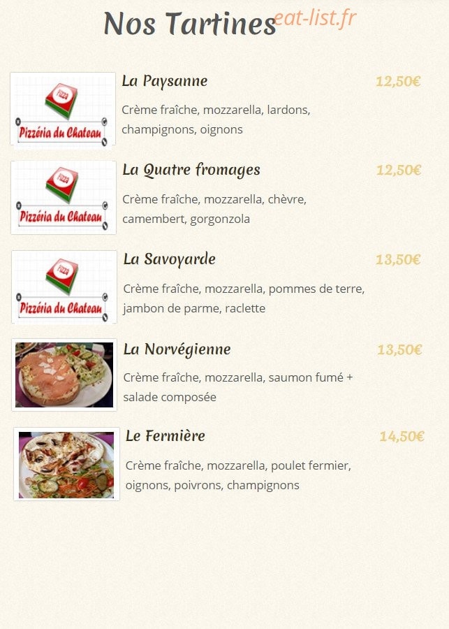 Pizzéria du Chateau — carte page 2