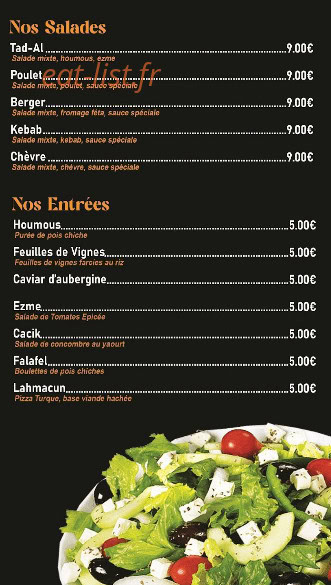 Tad Al Grill Kebab House — carte page 1