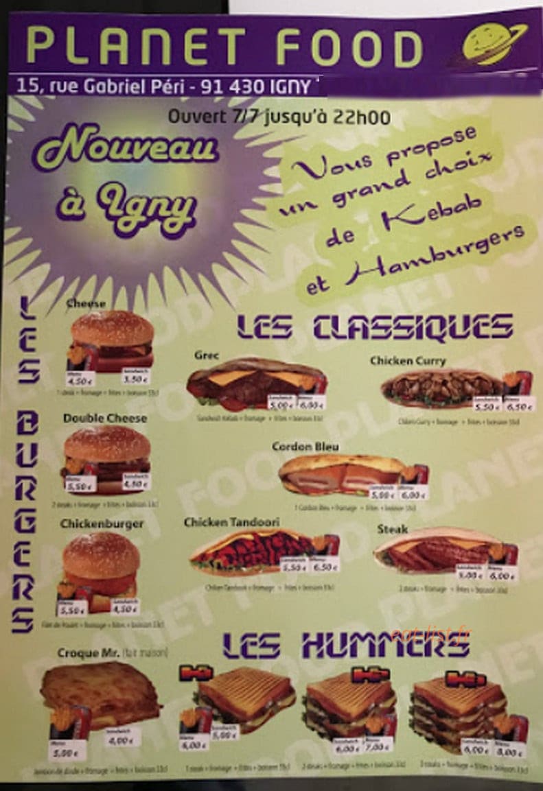 Planet Food — carte page 1