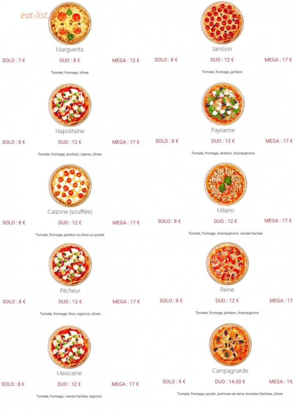 Allo Pizza Rapido — carte page 1